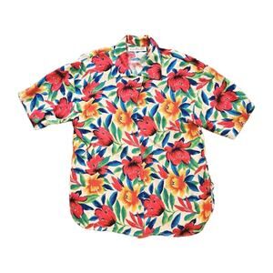 Vtg Chaus Floral Button Up Top Womens M 90s Hawaiian Camp Shirt Boho Artsy Multi